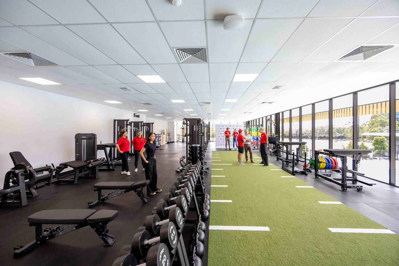 The full-length 600 square metre floor with the sprint track and aquatic-centre views.